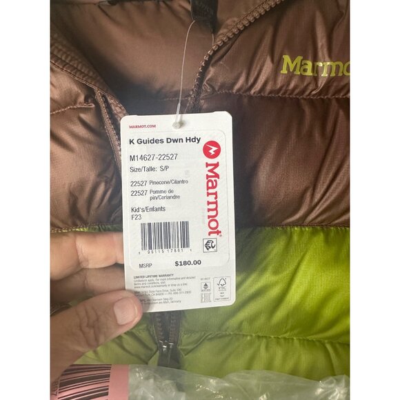 NWT MARMOT Kid's Guides Down Hoody, Pinecone/Cilantro, Small - Picture 5 of 5